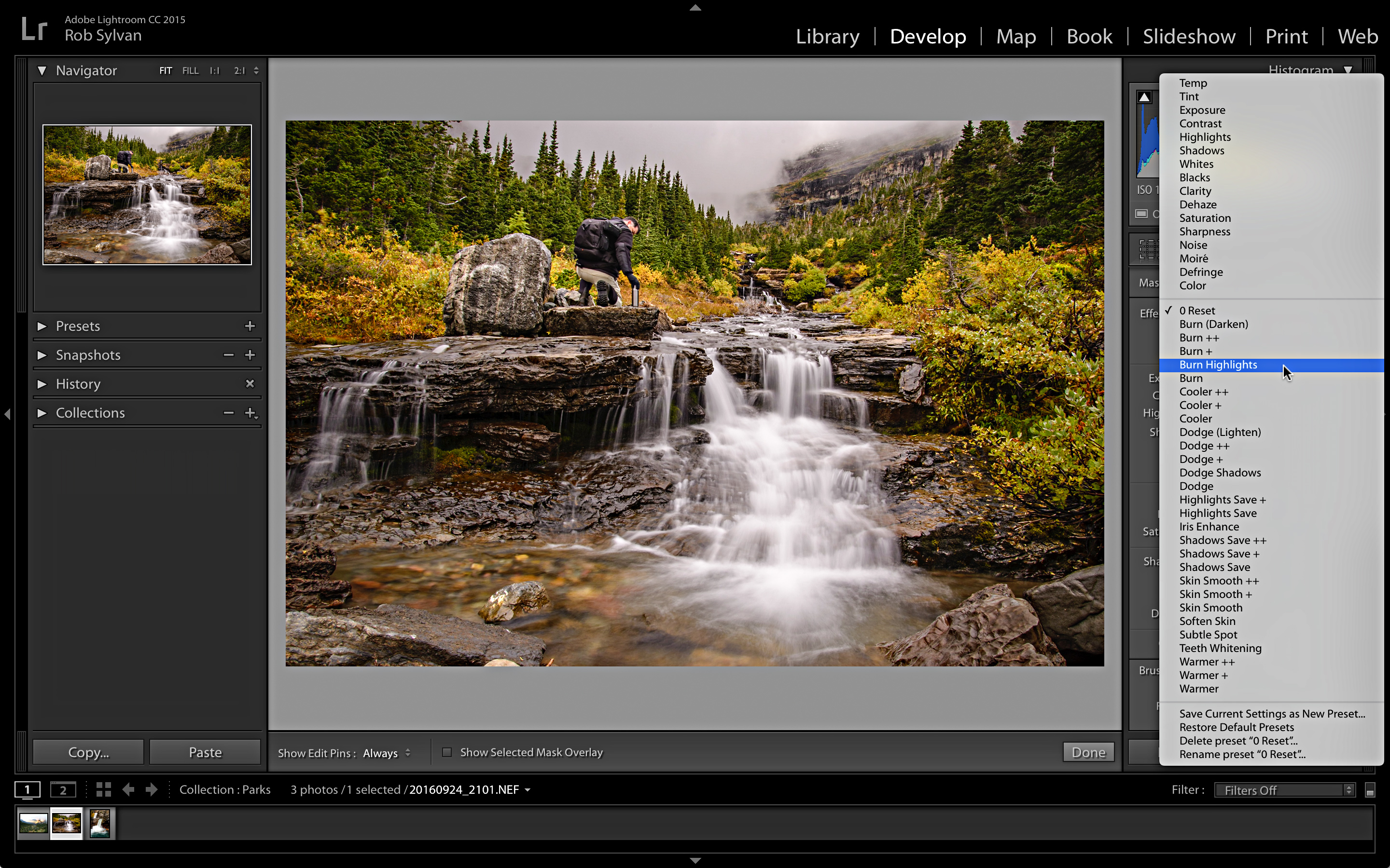 remove presets on lightroom graduated filter