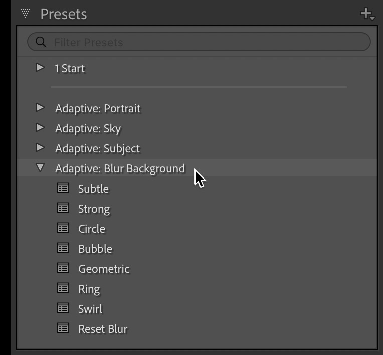 Adaptive Presets for Lens Blur